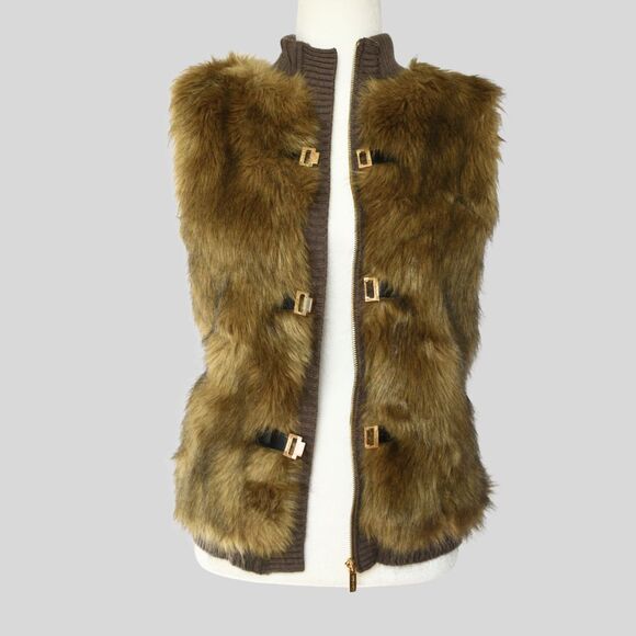 CALVIN KLEIN Faux Fur Sweater Vest Brown Size XS/S - Picture 2 of 9